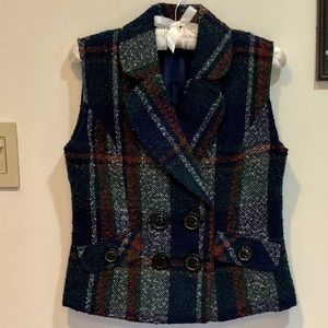 CAbi Tweed Wool Double Breasted Multi Colored Vest